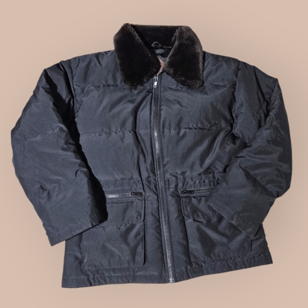 Vintage Perry Ellis Portfolio Down Jacket Full Zip Mens XS/Small Loose FIT Black